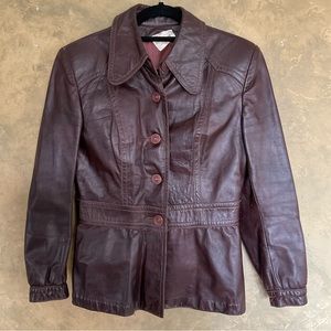 Vintage 70s Dagger Collar Mahogany Leather Jacket S